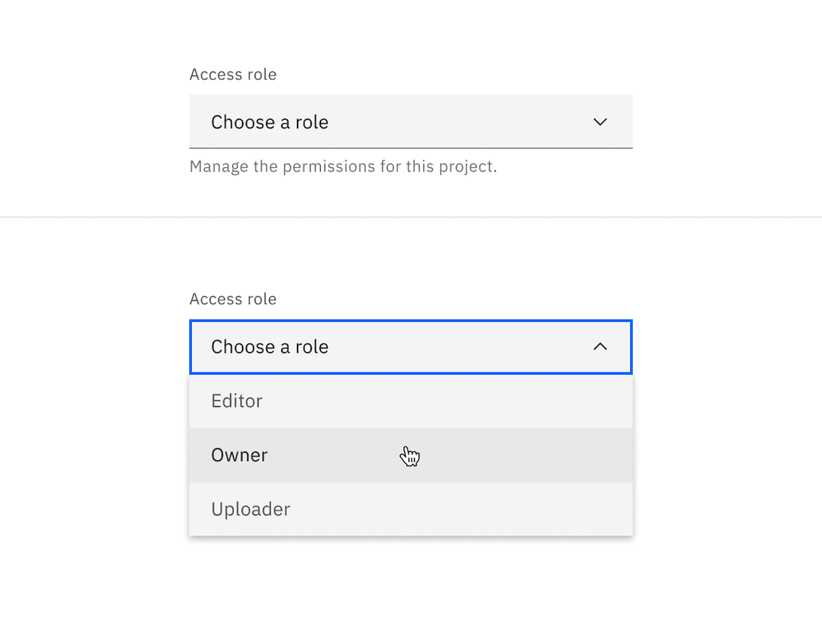 Default dropdown closed and open state.